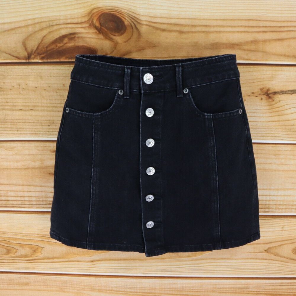 American Eagle Outfitters Short Jean Skirt Button‎ Front Womens 0 Black Pockets